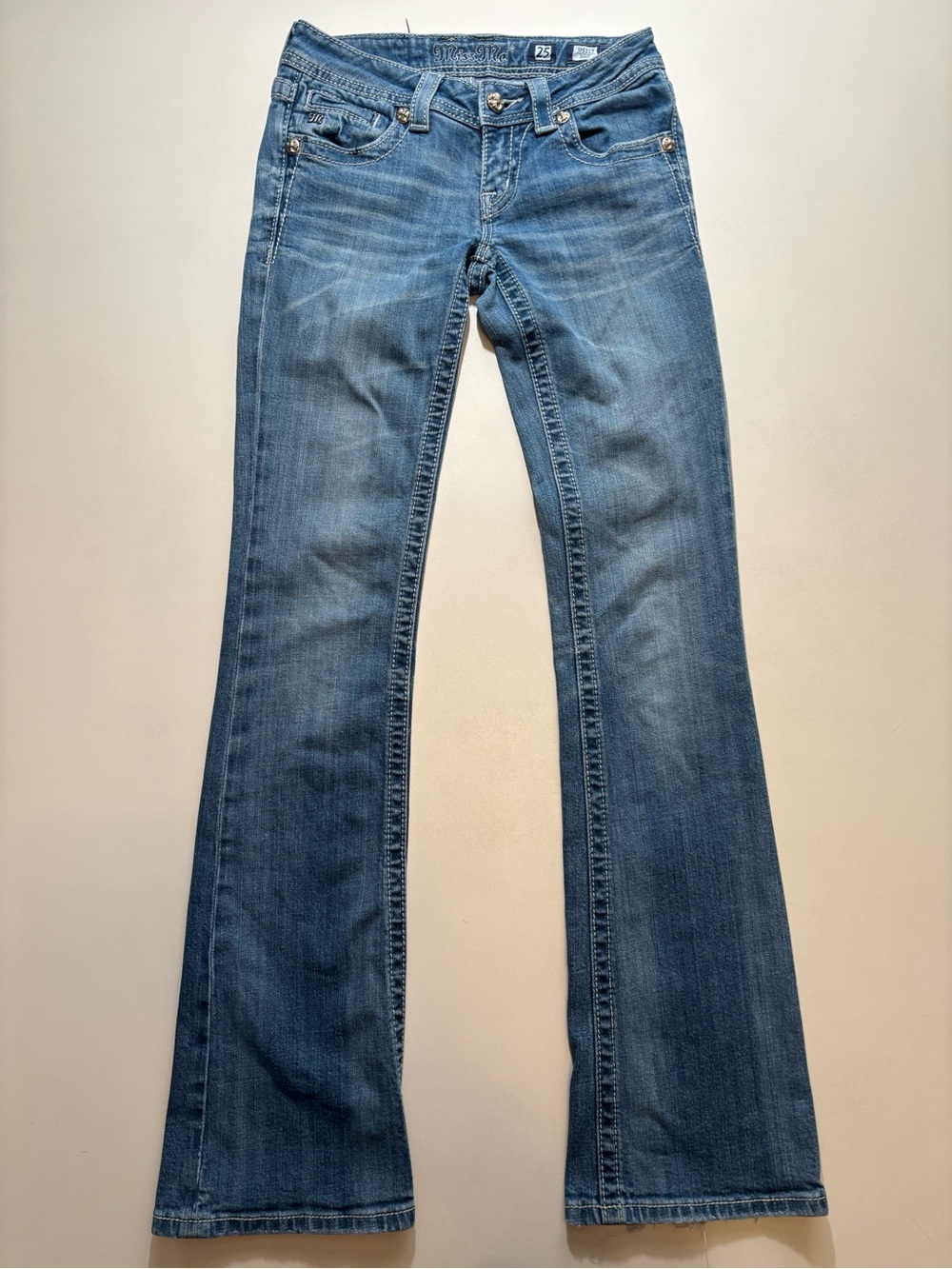 Miss Me embroidered cross Blue Embellished Back Pocket Flare boot cut Jeans - Picture 6 of 15